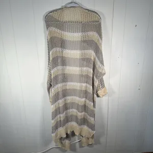 Women’s XL Beige Striped Open Knit Long Cardigan Duster Boho thumbnail 7
