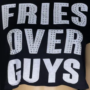 Blush Blinged Fries Over Guys Cropped T-shirt Black With White Writing Large thumbnail 2