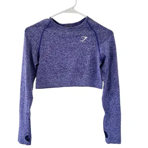Gymshark NEW Vital Seamless Long Sleeve Crop in Indigo Marl thumbnail 3