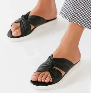 Urban Outfitters UO Black and White criss crossed‎ leather rubber sandals thumbnail 1