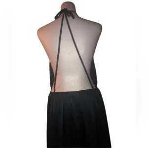 Elegant satin Navy backless Maxi Dress with 10 way back tie options thumbnail 8