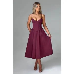 NWT Babyboo Mariella Midi Dress Cherry Lacquer Corset Fit & Flare Dress Size XS thumbnail 6