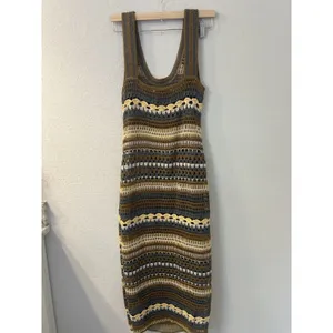 Zara Green Multi-Color Striped Crochet Maxi Dress Size S thumbnail 2