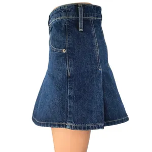 Zara Women's Blue Pleated High Waisted Mini A-Line Flared Denim Jeans Skirt XS thumbnail 2