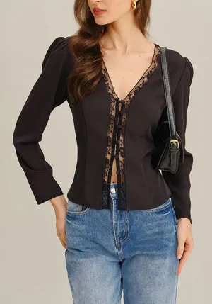 Rihoas black lace V Neck b Blouse thumbnail 1