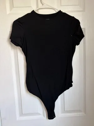 PUMIEY Bodysuit Women Medium Black Short Sleeve Crew Neck Thong Base Layer thumbnail 1