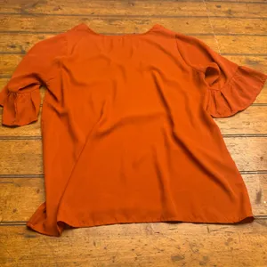 PAPPERMOON Women Orange Ruffle Sleeve V Neck Blouse‎ Top Size M thumbnail 5