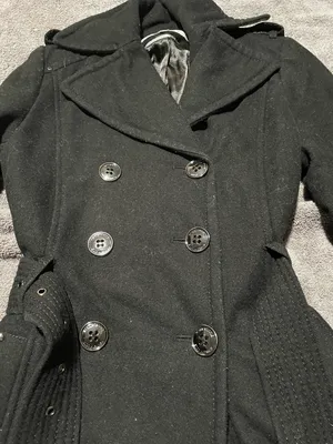 Kenneth Cole Black Belted Double Breasted Fitted Wool Coat Jacket thumbnail 5