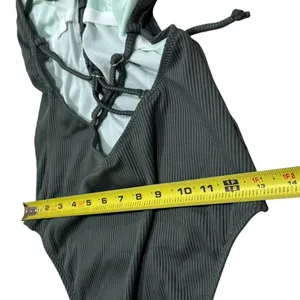 NEW Cupshe Ribbed Sage Green V-Neck Lacey Vacation One‎ Piece Swimsuit Size S thumbnail 8