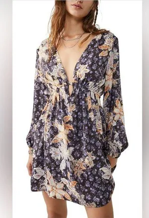 Free People Soli Mini Long Sleeve Satin Dress M thumbnail 1