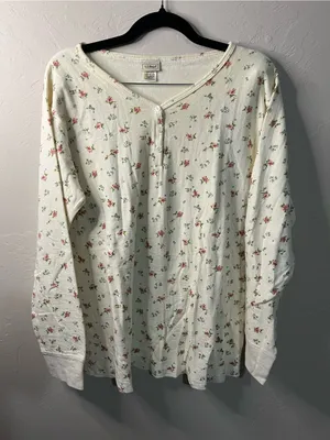 L.L.Bean Vintage Floral Double Layer Wool Blend Thermal Henley Top Cottagecore thumbnail 2
