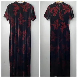 Vtg Teddi Evening Size 12 Black Red Velvet Maxi Dress Asian Oriental Whimsigoth thumbnail 2