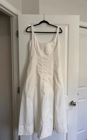 New Showpo Kristi Midi Dress Scoop Neck Fit And Flare Dress In Off White Size M thumbnail 6
