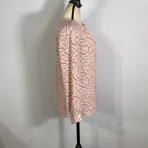 Banana Republic Factory Blouse Women's Size Small Pink Long Sleeve French Words thumbnail 4