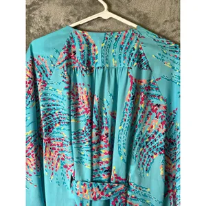 Lilly Pulitzer Wilda Cover Up Dress Small Blue Beaded Tie Waist Resort Swim Silk thumbnail 4