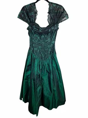 Lorelie Vintage Emerald Lace Tulle Bow Prom Dress Romantic Gothic Ethereal Sz 10 thumbnail 2
