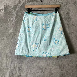Vintage Lilly Pulitzer Reversible Floral Fish A-Line Mini‎ Skirt Blue Green 2 thumbnail 4