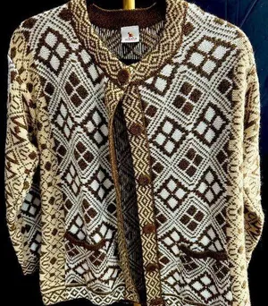 Alpaca Yarn Cardigan Sweater Made in Peru Large Knitted Button Down thumbnail 1
