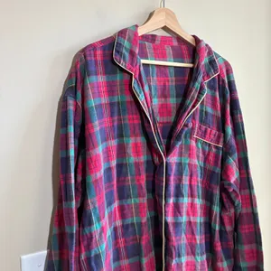 vintage long sleeved shift sleep dress button front red checkered y2k style M thumbnail 2