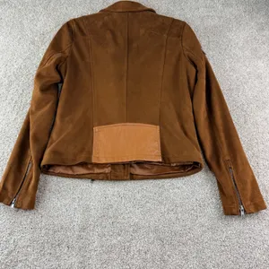 John + Jenn Moto Jacket‎ Women L Brown Faux Suede Biker Asymmetrical Zip Coat thumbnail 9