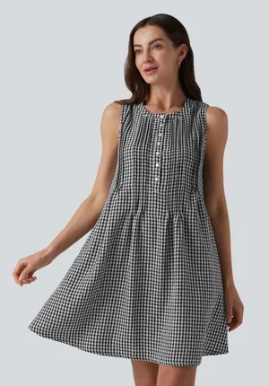HALARA Black and White Gingham Sleeveless A-Line Dress NWT thumbnail 1