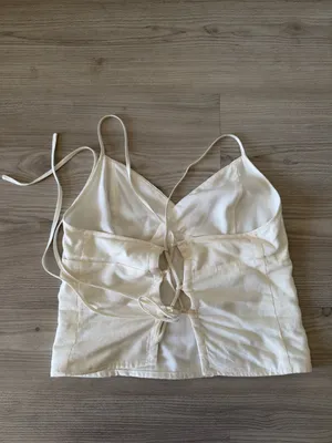 Et Clet Cream Spaghetti Strap V-Neck Top Tie Back thumbnail 4