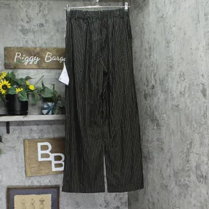 NWT Alex & Sophia Striped Wide-Leg Pleated Pinestripe Pants Black / Gold L thumbnail 5