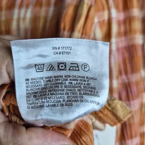 NWT Billabong Check Me Out Crop Top Plaid Smocked Long Sleeve Sunburnt Orange L thumbnail 7