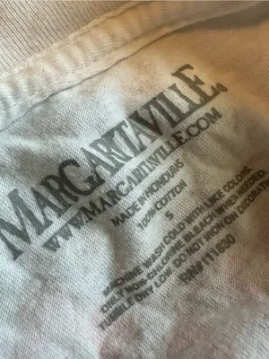 Margaritaville White Tee with Pink, Purple & Orange Sunset Palm Graphic thumbnail 3