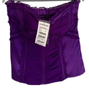 Bebe Purple Shirred Chiffon Ruffle Corset Top L 12-14 NWT thumbnail 1