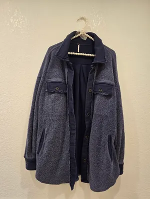 Free People We the Free Ruby Fleece Shirt Jacket Oversized Blue S thumbnail 3
