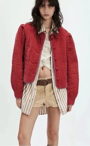 Free People NWT Natalia Sweet Heart Red Velvet Quilted‎ Cropped Boxy Jacket XS thumbnail 1