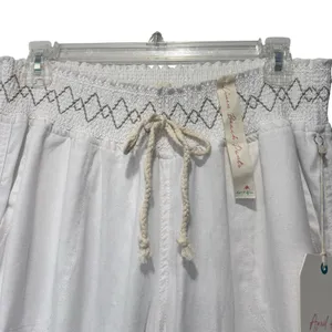 April Kiss Linen Pants Beach Summer Boho NWT High Waist Wide Leg SZ LG White thumbnail 3