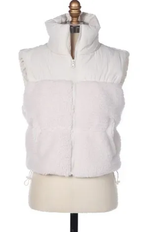 Thread & Supply‎ XS Nylon Sherpa Vest 2 Pocket Full Zip Utility Chic Off White thumbnail 1