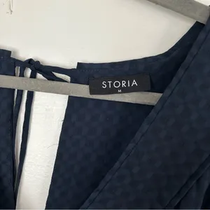 Storia Blue Tie Back Short Sleeve Flowy Cocktail Dress M thumbnail 2