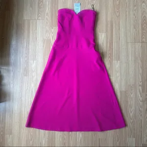 Zara Strapless Midi Dress in Vibrant Pink thumbnail 5