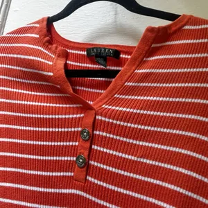 Ralph Lauren Striped Henley Sz M Orange Preppy Retro Cotton Summer 3/4 Sleeve thumbnail 4