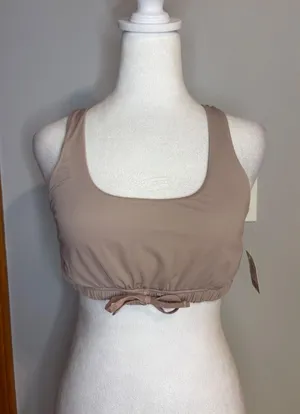 Free People FP Movement Nude strappy racerback Bow O-Ring Back Sports Bra size L thumbnail 1
