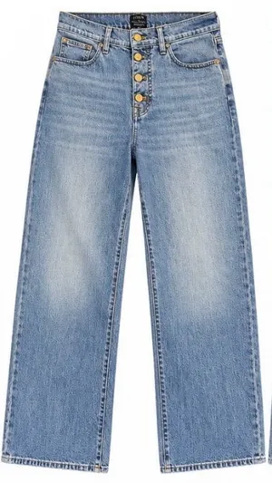 J.Crew Full Length Wide Leg Jeans Size 29 High Rise Button Fly Medium Wash thumbnail 1