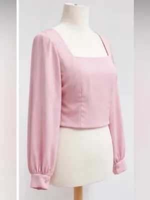 ASTR The Label Blush Pink Satin Square Neck Puff Sleeve Romantic Coquette Size M thumbnail 6