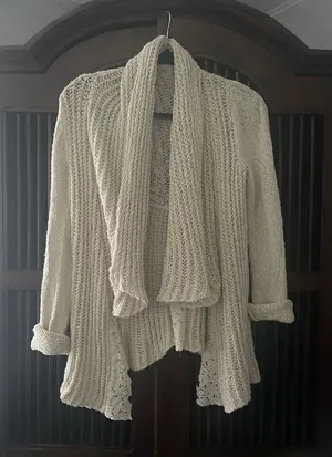 Anthropologie Knitted & Knotted Siretta Cotton Blend Beige Women’s Cardigan XS thumbnail 1