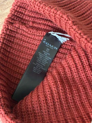 Coach Ribbed Wool Knit Beanie Hat, NWT, Rust thumbnail 8
