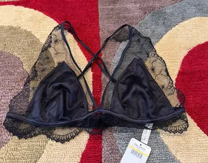NWT Intimately Free People Black Lace Criss Cross Bralette Unlined Size Medium thumbnail 1