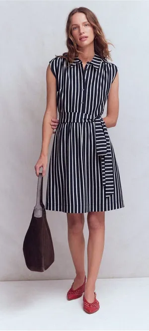 Boden Honor Short Sleeve Shirt Dress in Navy and White Stripe thumbnail 1