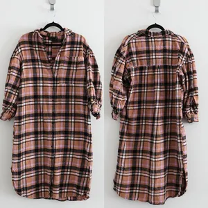 ASOS Design Tan & Pink Plaid Tartan Flannel Shirt Oversized Maxi Dress Size 4 thumbnail 2