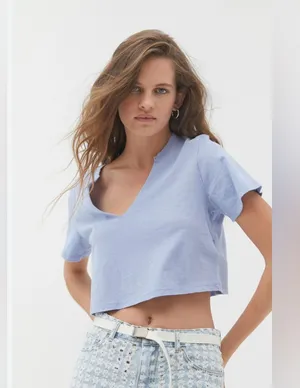 BDG Blue Polo Crop T-Shirt Relaxed Fit thumbnail 1