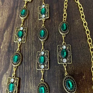 Gold Y2K Emerald Green Jewel Whimsygoth Chain Belt, Fits 26-35 Inches, X7GA1382 thumbnail 7