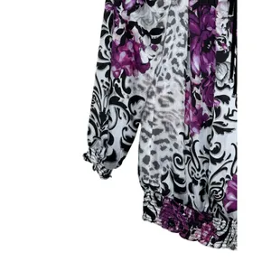 WHBM Women's‎ Top Satin Floral V-Neck Tie Chiffon Tie 3/4 Sleeves Purple Small thumbnail 3