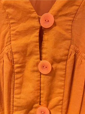 Reneé Flutter-Sleeve Linen Button-Front Midi Dress Pockets Orange Size Medium thumbnail 10