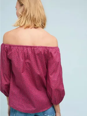 Anthropologie Maeve Off Shoulder Top Pink Blue Floral Feminine Smocked thumbnail 5